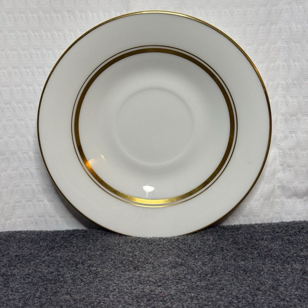 Oxford Bone in set of 12 Dessert Plates with Gold inner outer trim - Made in USA